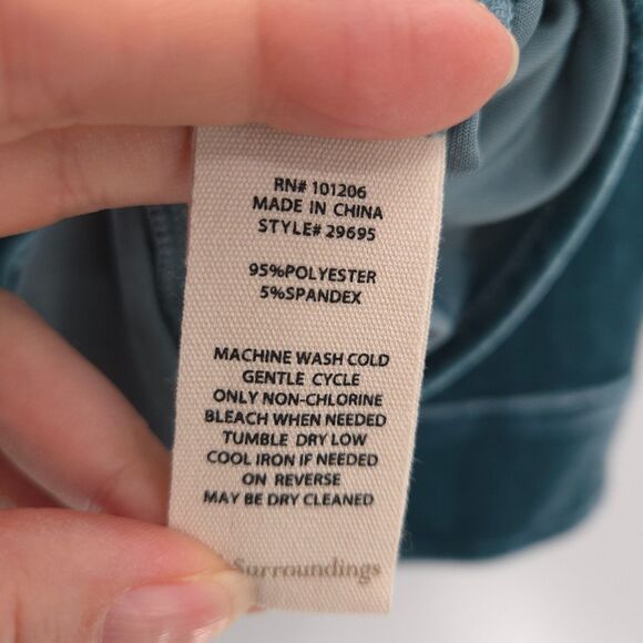 Soft Surroundings NWT velvet boyfriend button down tunic top Size L teal stretch - Picture 7 of 8